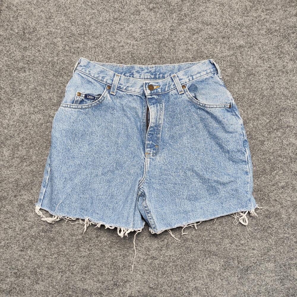 Lee Denim Shorts Womens 12 Medium Blue Cutoff Raw Hem High Waist Mom Fit